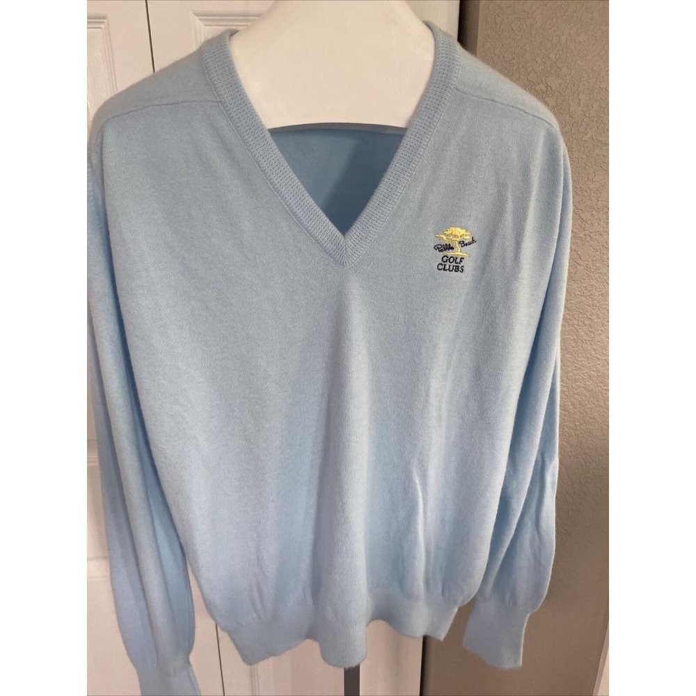 Pebble Beach Golf Club V-Neck Sweater Sportswear LARGE Light Blue